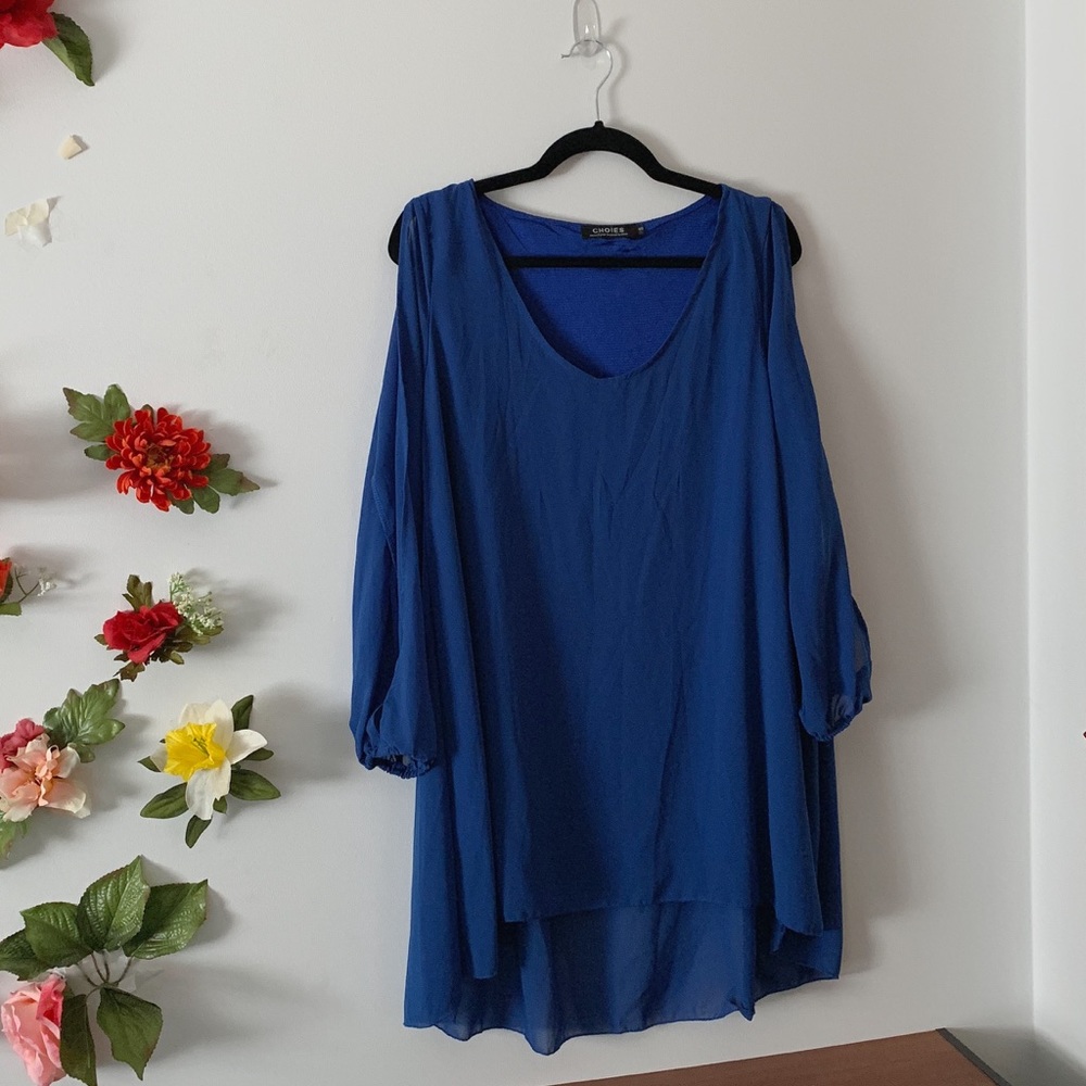 Choies Blue Split Sleeve Shift Dress